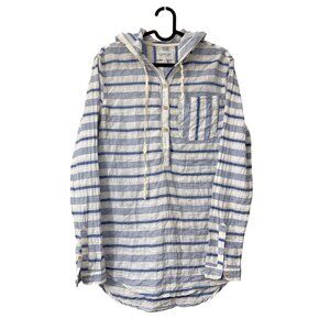 California Tailor Blue Striped Coastal Cotton Lightweight Pullover Hoodie XSmall